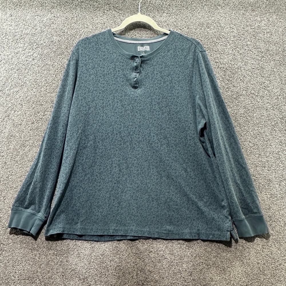 Duluth Trading Henley Top Women Large Blue Gray Floral Cotton Long Sleeve Casual